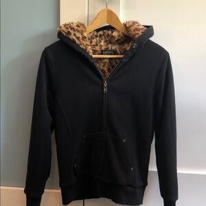 Buffalo David Bitton Black Hoodie with Animal Print Lining